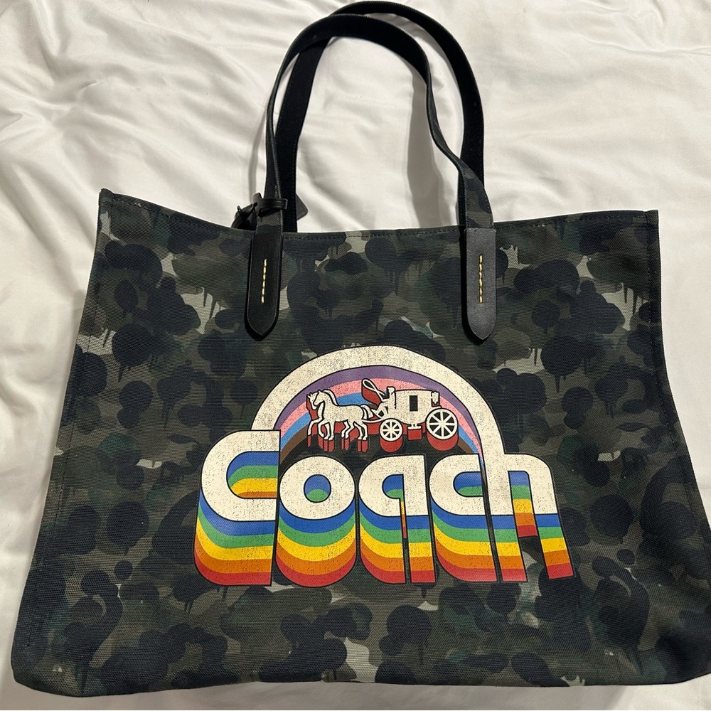 Coach Camouflage Tote with Rainbow Logo